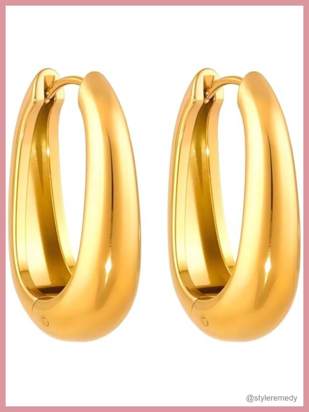 18K Gold Plated Oval Hoop Earrings Hypoallergenic Snap Back Minimalist